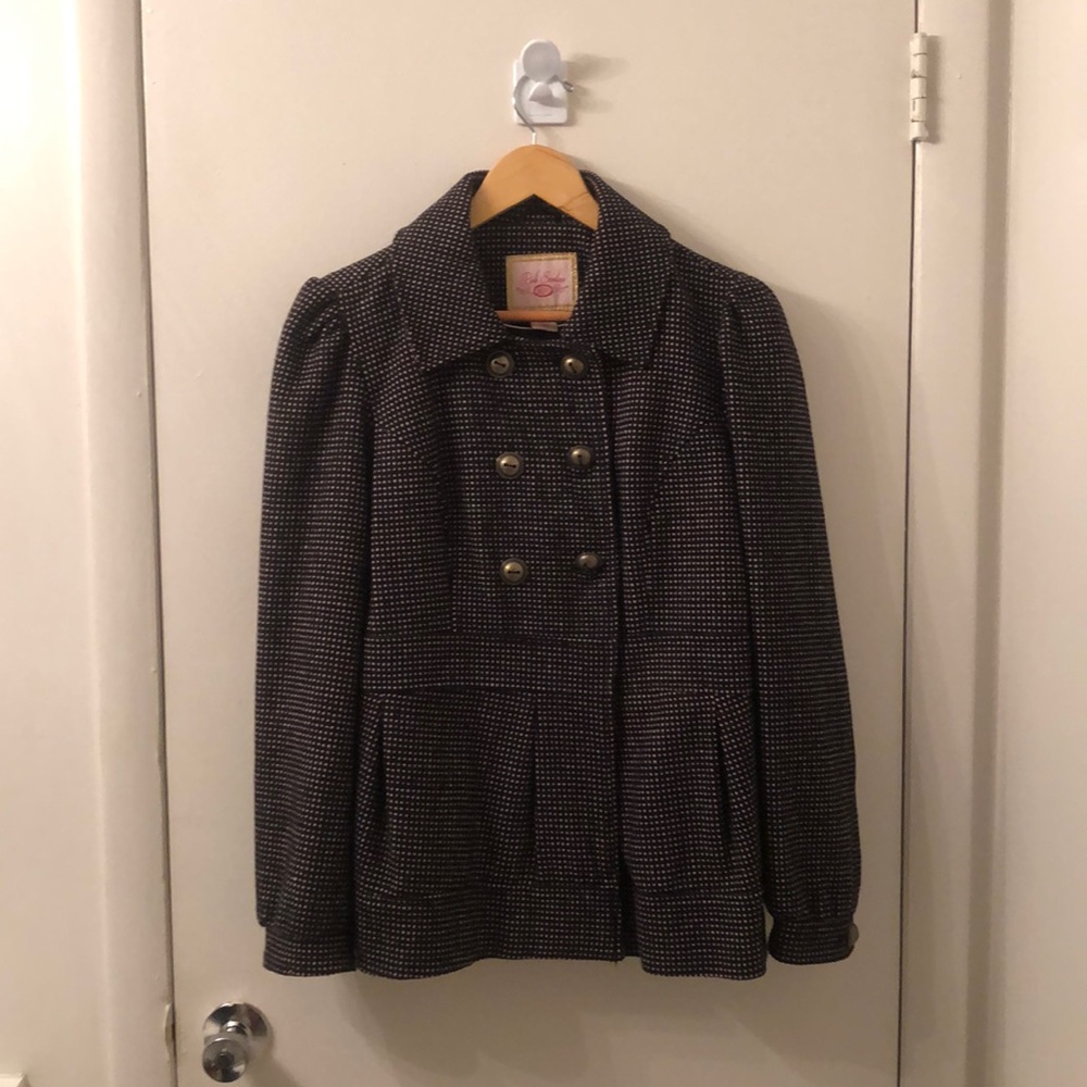 Black and Pink Double Breasted Peacoat - Size XL